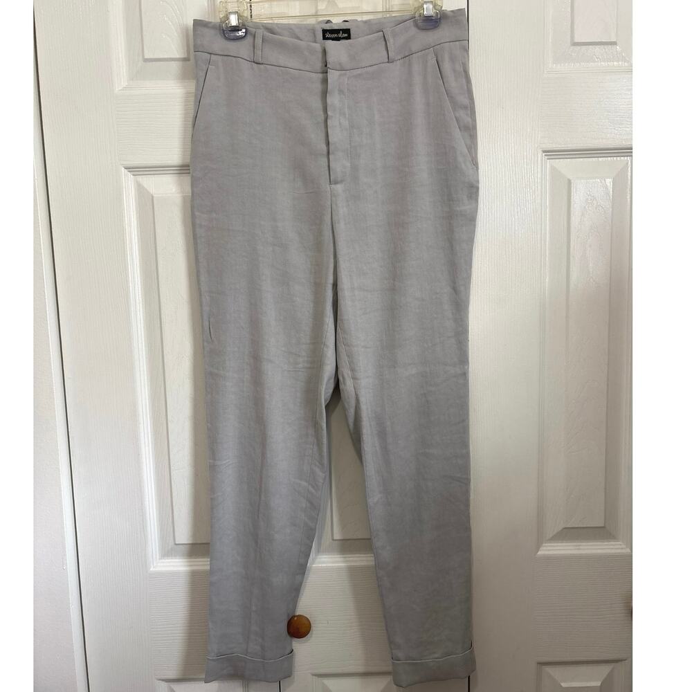 Steven Alan Gray Breezy Linen Cotton Blend Cuffed Tapered Dress Pants Size 2